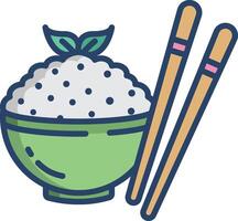 rice bowl linear color illustration vector
