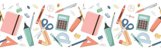 School stationery seamless border pattern. Back to School banner design pattern. Isolated on white background. vector
