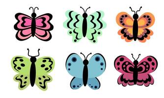 Butterflies set. Different abstract ornament design wings. Insect colorful collection. illustration isolated on white background. vector