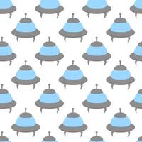 Alien gray spaceship, spacecrafts and UFO Seamless Pattern. Cosmic ship in form saucer for transportation. Children design. cartoon flat illustration. vector