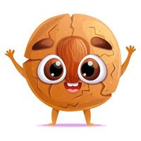 Almond cookie cartoon cute mascot. Print, postcard design element vector