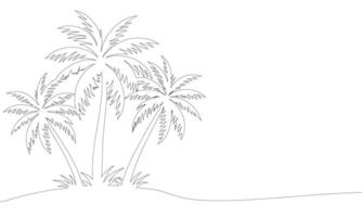 Palm trees island, one line continuous. Line art tropical island. Hand drawn art. vector