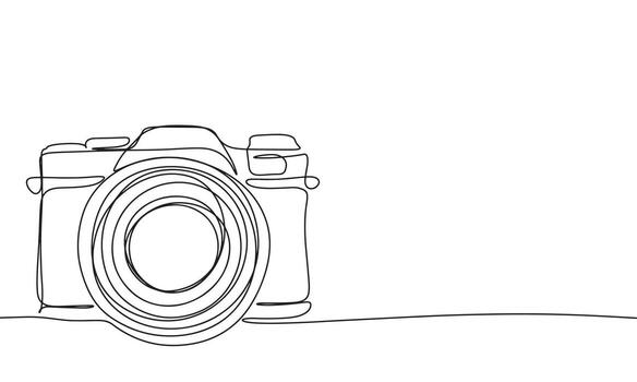 Retro camera one line continuous. Line art camera. Hand drawn art. vector