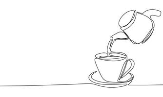 Cup and kettle one line continuous. Cup and kettle line art. Hand drawn art. vector