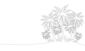 Palm trees island, one line continuous. Line art tropical island. Hand drawn art. vector