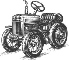 agricultural machine with engraving style black color only vector