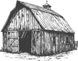 barn with engraving style black color only vector