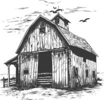 barn with engraving style black color only vector