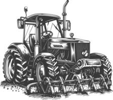 agricultural machine with engraving style black color only vector