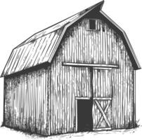 barn with engraving style black color only vector