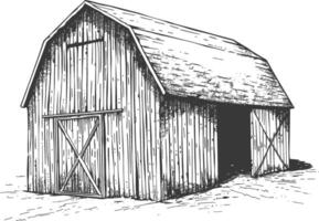 barn with engraving style black color only vector