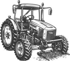 agricultural machine with engraving style black color only vector