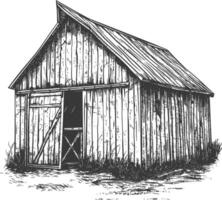 barn with engraving style black color only vector