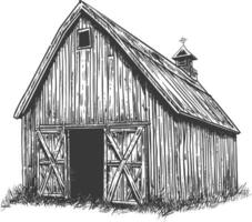 barn with engraving style black color only vector