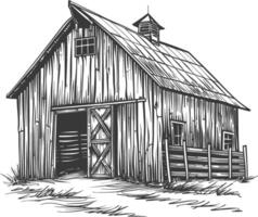 barn with engraving style black color only vector