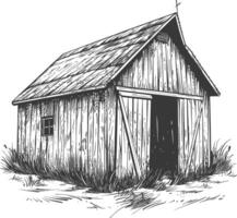 barn with engraving style black color only vector