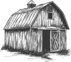 barn with engraving style black color only vector