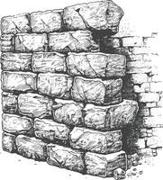 brick wall with engraving style black color only vector