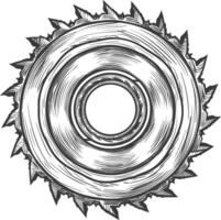 circle saw blade with engraving style black color only vector