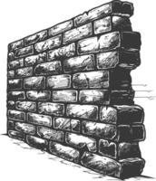 brick wall with engraving style black color only vector