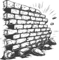 brick wall with engraving style black color only vector