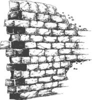 brick wall with engraving style black color only vector