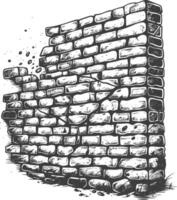 brick wall with engraving style black color only vector