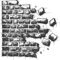 brick wall with engraving style black color only vector