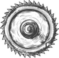 circle saw blade with engraving style black color only vector