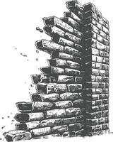 brick wall with engraving style black color only vector