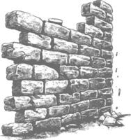brick wall with engraving style black color only vector