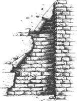 brick wall with engraving style black color only vector