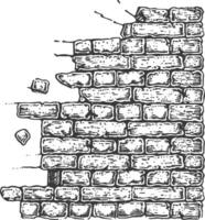 brick wall with engraving style black color only vector