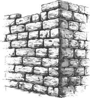 brick wall with engraving style black color only vector
