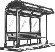 bus stop with engraving style black color only vector