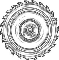 circle saw blade with engraving style black color only vector