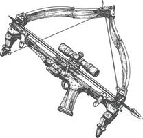 crossbow with engraving style black color only vector