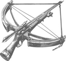 crossbow with engraving style black color only vector