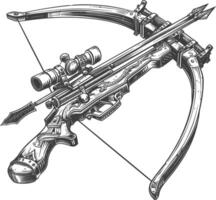 crossbow with engraving style black color only vector