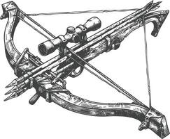 crossbow with engraving style black color only vector