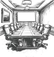 conference room with engraving style black color only vector