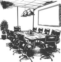 conference room with engraving style black color only vector