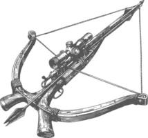 crossbow with engraving style black color only vector