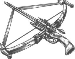 crossbow with engraving style black color only vector