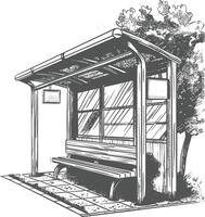bus stop with engraving style black color only vector