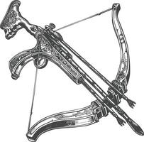 crossbow with engraving style black color only vector