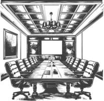 conference room with engraving style black color only vector
