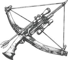 crossbow with engraving style black color only vector