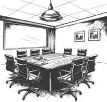 conference room with engraving style black color only vector