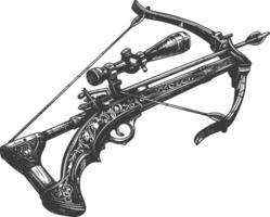 crossbow with engraving style black color only vector